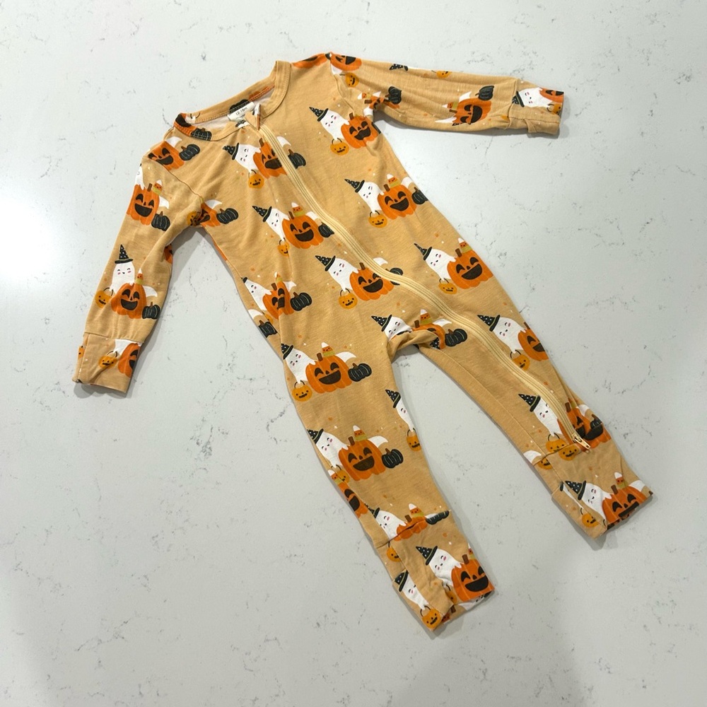 Spearmint love 2 way convertible zip romper - Halloween cluster print